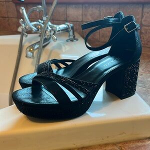 Andiamo black bling chunk heel ankle strap